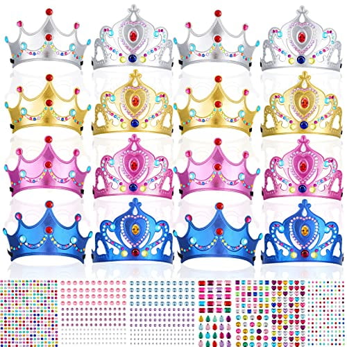 Classic Style 8 Pieces DIY Crowns Party Foam Hats Making Your Own Tiaras with 11 Sheets Crystal Diamond Sticker Princess King Crown Birthday Party Hats Party Decoration Favor Supplies 