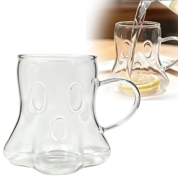 Halloween Ghost Glass Mug, 14.5 Oz Cute Ghost Shaped Coffee Cup without Handle, Novelty Halloween Drinking Glass for Coffee, Tea, Juice