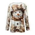 thumbnail image 4 of Fiaer Christmas Women Long Sleeve T Shirts Oversized Snowflake Snowman Crew Neck Xmas Tshirts Loose Fit Casual Fashion Holiday Tops Khaki XXXXL, 4 of 5