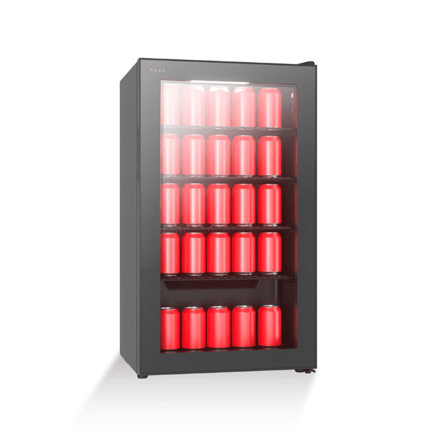 Nuur - Frigobar Enfriador de Bebidas 80 Litros (118 Latas) con Compresor, Control Digital de Temperatura de 0 a 20°C, Puerta de Cristal Templado, Luz LED Interior, 4 Repisas Ajustables - ENBE118
