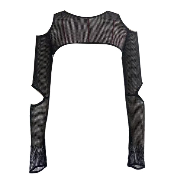 ZPAQI Hollow Out Sheer Mesh Cold Shoulder Sweater Shrug Women Summer Knitted Crop Top