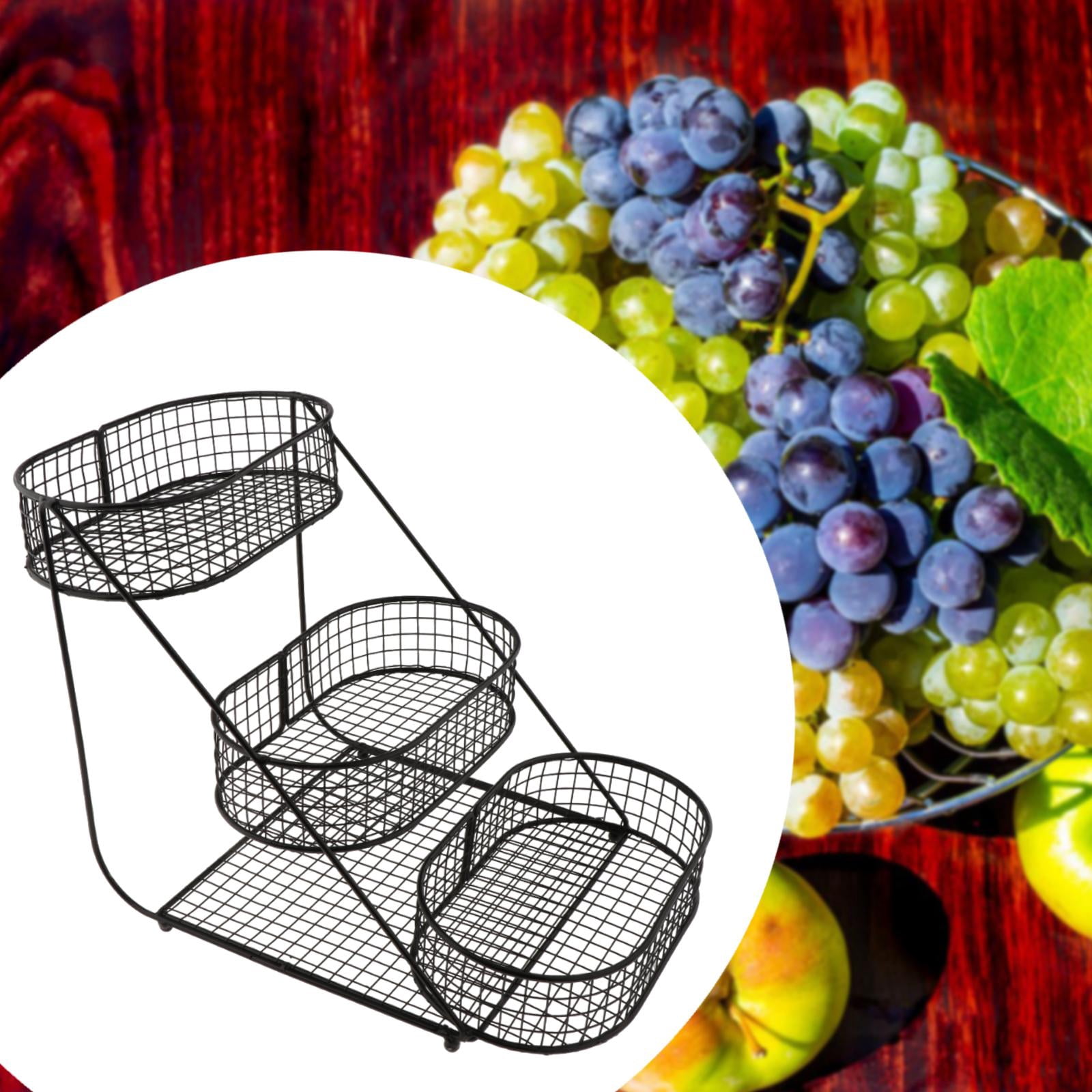 Fiocias 3 Tier Countertop Fruit Basket Space Saver Serving Stand Vegetables Storage Rack black