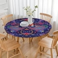 thumbnail image 3 of Boho Chic Decor Round Table Cover, Colorful Floral Pattern with Elastic Hem, Fits 52 54 56 Inch Tables for Dining and Parties, 3 of 7