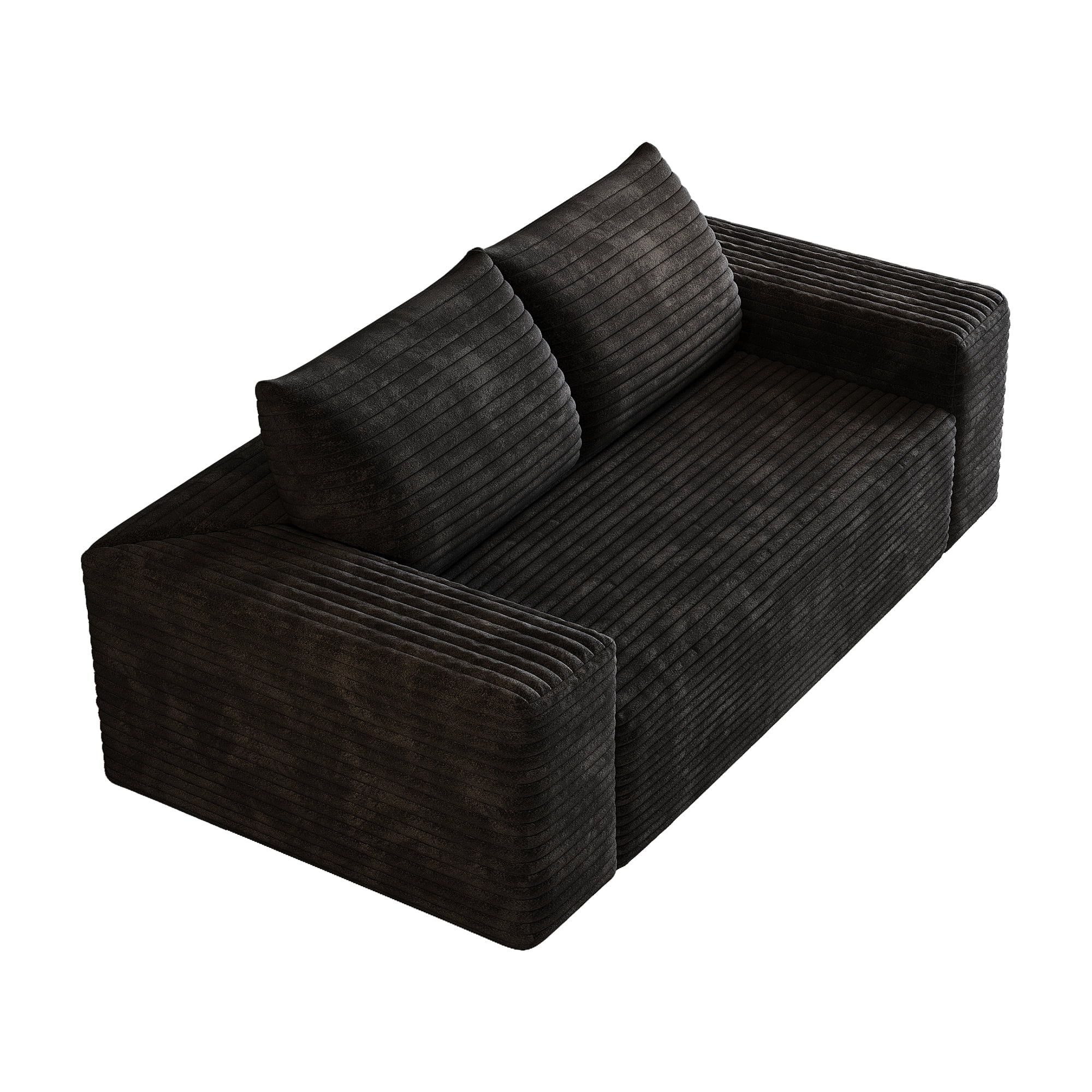 Aukfa 63" 2-Seater Corduroy Sofa, Deep Seat Loveseat Couch with High-Density Foam, No Assembly Comfy Boneless Sofa for Living Room & Apartment, Black