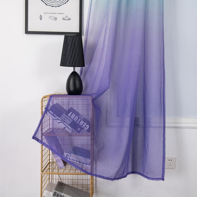 Raindrops 1Pc Gradient Color Curtain Blue Polychromatic Window Tulle for Elegant Home Decor