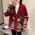thumbnail image 2 of 2021 New Retro Jacquard Cardigan Sweater Jacket Female Spring Loose Jacket Lazy Style Thick Knitted Cardigan Button Winter Women, 2 of 5