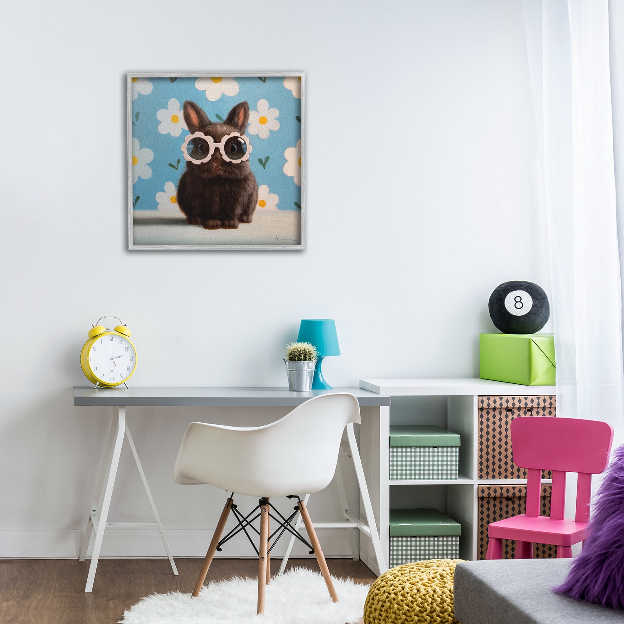 Flower Child Bunny Gray Framed Giclee Art, design by Lucia Heffernan