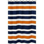 Stripe Navy Blue and Orange Collection Shower Curtain