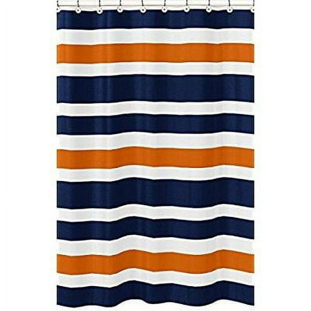 Stripe Navy Blue and Orange Collection Shower Curtain