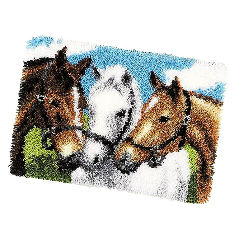 Horse Pattern 3D Latch Hook Rug DIY Crafting Needlework Cross Stitch  Embroidery Carpet Mat Decors Ornaments for Adults, 