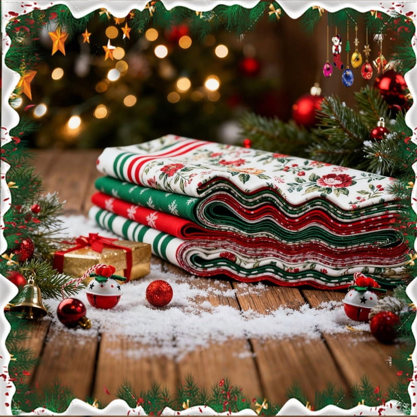 40PCS Jelly Roll Fabric, 2.5x39 Inches (6.5x100 cm) Christmas Cotton Fabric Bundle Patchwork Floral Fabric Sewing Quilting Bundles Assorted Pattern Cloth for DIY Scrapbook Craft Making (Christmas)