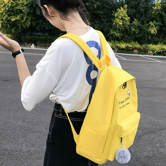 School Backpack School Bookbag 4pcs School Backpack Set With Pencil Bag Carry Bag Shoulder Bag For Women Students Yellow