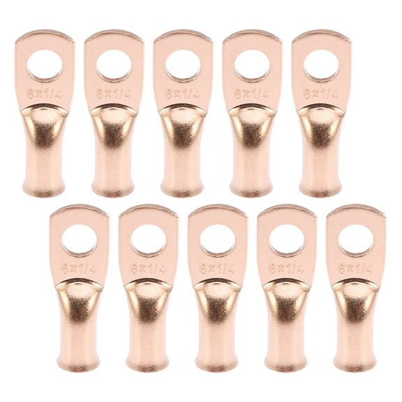 Unique Bargains 10pcs 8 AWG-1/4" Car Auto Battery Cable Ends Ring Terminals Closed End Crimp Connectors Copper Tone