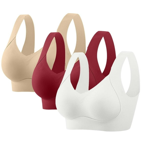 REORIAFEE Wireless Bras for Women Padded 3 Pack Plus Size Wide Strap No Underwire Push up Bralette Full Coverage Comfortable Bras M-5XL