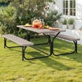 thumbnail image 2 of ModFusion 6ft Outdoor Picnic Table & Chair Set with Light Brown Wood-Grain HDPE Tabletop & Black Iron Legs, Detachable Design, Weather-Resistant, 2 of 8