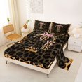 thumbnail image 2 of Manfei Girls Cheetah Print Letter Monogrammed T Queen Sheet Sets 4 Pieces,Teens Kawaii Ribbon Bowknot Bed Set,Breathable Home Decor, 2 of 5