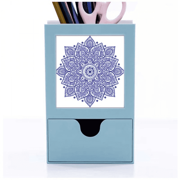 Violet Decorative Classic Floral Pattern Desk Supplies Organizer Pen Holder Card