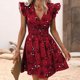 thumbnail image 4 of Vestido Corto de Verano Cintura Cinchado Gran Impresión de Flores sin Mangas, Vestido de Verano Sexy Y Informal, 4 of 7
