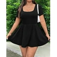 thumbnail image 5 of Women'S Mini Dress Square Neck Short Sleeve Ruffle Hem Dresses with Built in Shorts Black L, 5 of 9