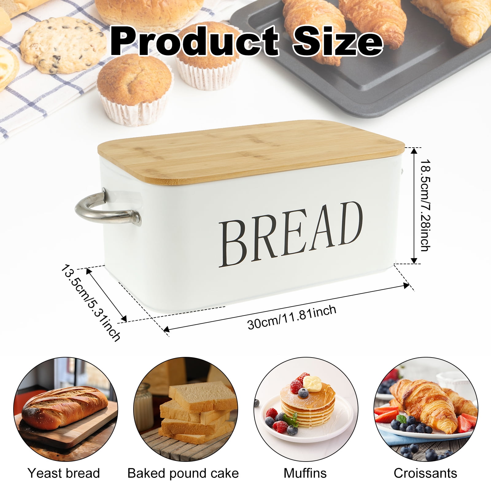 White Bread Box for Kitchen Countertop Bread Box with Cutting Board Lid White Bread Box Small Bread Box, Bread Bin Bread Holder for Kitchen Counter