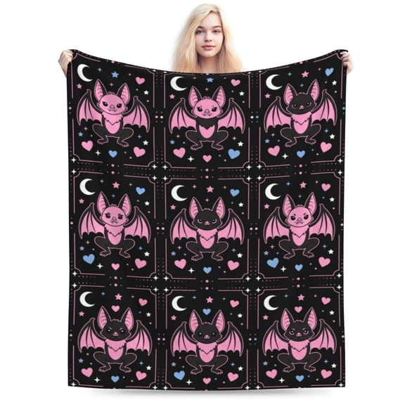 Pink Bat Blanket Gift, Soft Cozy Flannel Throw Blanket, Warm Blanket for Sofa, Couch, Bed, Halloween Party Decor, Cute Gothic Home Gift 50x40