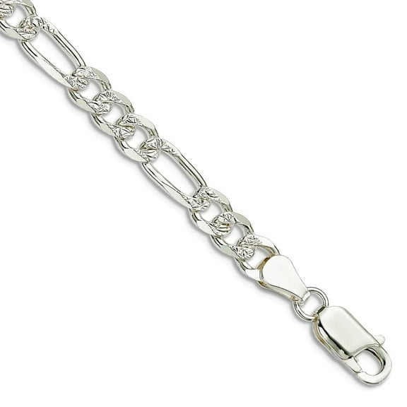 925 Sterling Silver Solid Polished 5.5mm Pave Flat Figaro Link Bracelet 7 Inch Lobster Claw Link Bracelet for Women