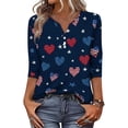 thumbnail image 5 of Women's 250th Anniversary USA Shirt Patriotic American Flag Print V-Neck Button 3/4 Sleeve T-Shirt, 5 of 6