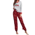 thumbnail image 3 of Franhais 2Pcs Women Pajama Loungewear Set Set Long Sleeve Truck Print Tops Plaid Pants Sleepwear Sets, 3 of 9