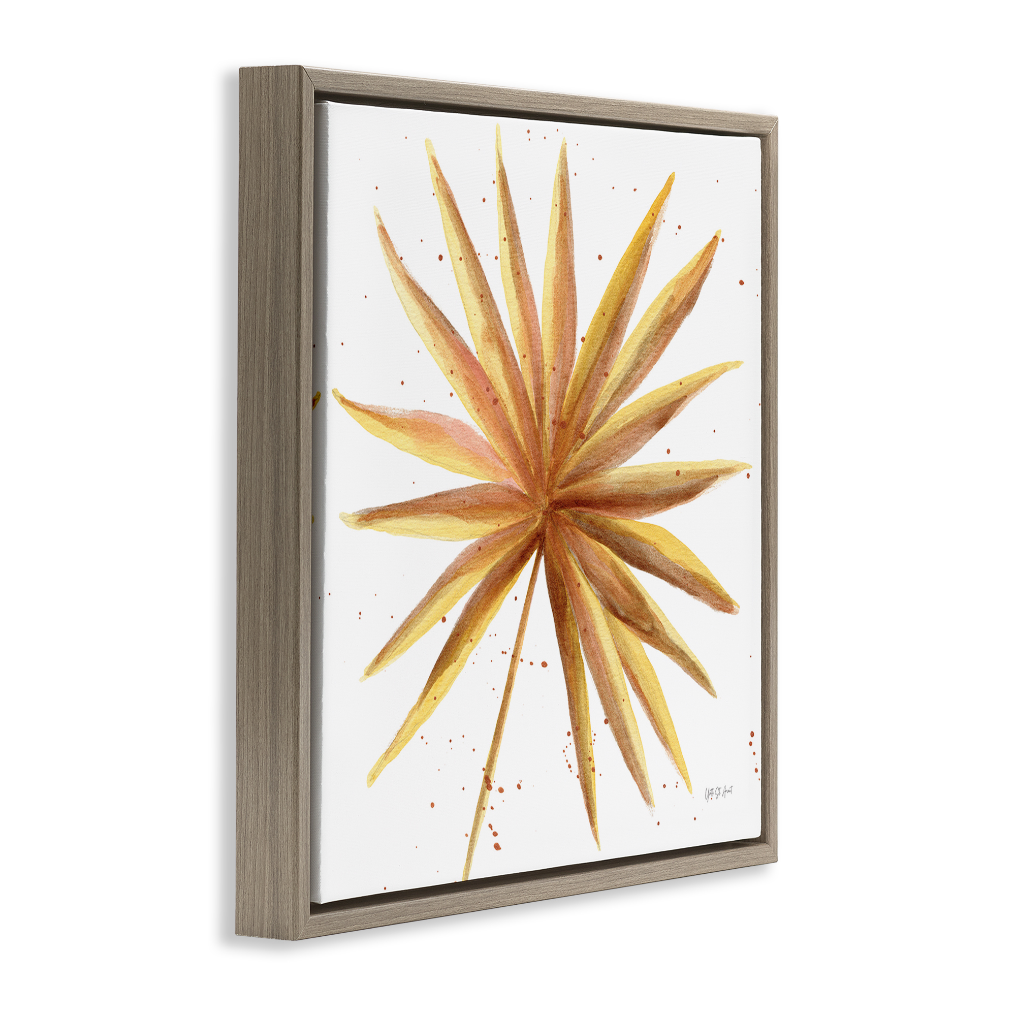 Stupell Industries Golden Palm Frond Botanical & Floral Painting Brown Floater Framed Art Print Wall Art, 18 x 18
