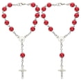 thumbnail image 1 of Car Rosary for Rearview Mirror Cross Pendant Auto Decors Hanging Accessories Women Men 2pcs Red Catholic Rosary Beads Metal, 1 of 5