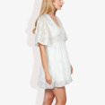 thumbnail image 3 of Women's V-Neck Short Sleeve Lace Mini Dress- Medium, White, 3 of 5