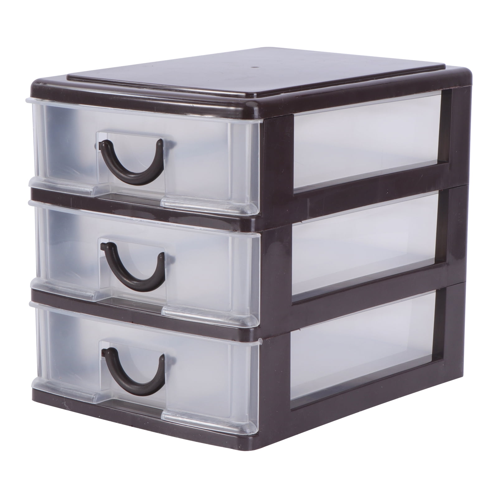 1PC Plastic Storage Box Convenient Desktop Sundries Container Practical Document Organizer Drawer Storage Case for Home Office (Brown, 3 Layers)