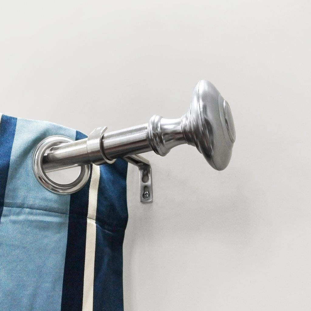 Lumi 1" Brushed Nickel Knob Adjustable Curtain Rod, 72-144"