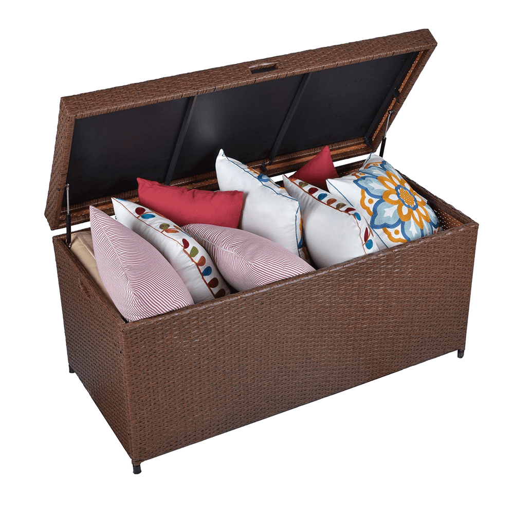 Outdoor Deck Storage Box, Patio Wicker Storage Bin Outdoor Cushion