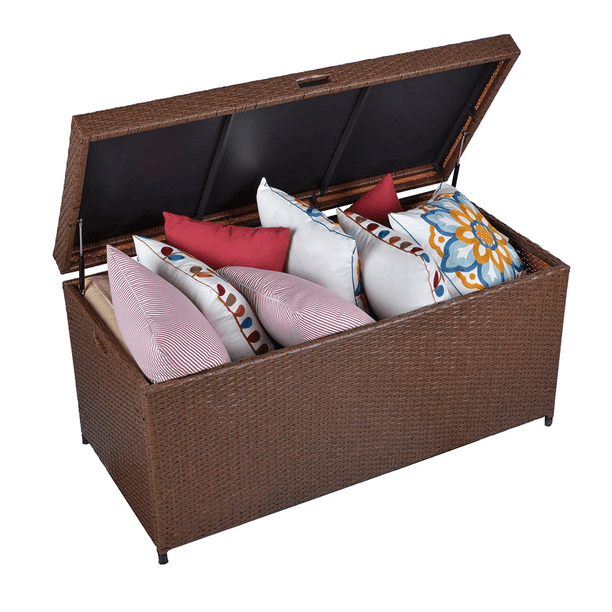 Outdoor Deck Storage Box, Patio Wicker Storage Bin Outdoor Cushion