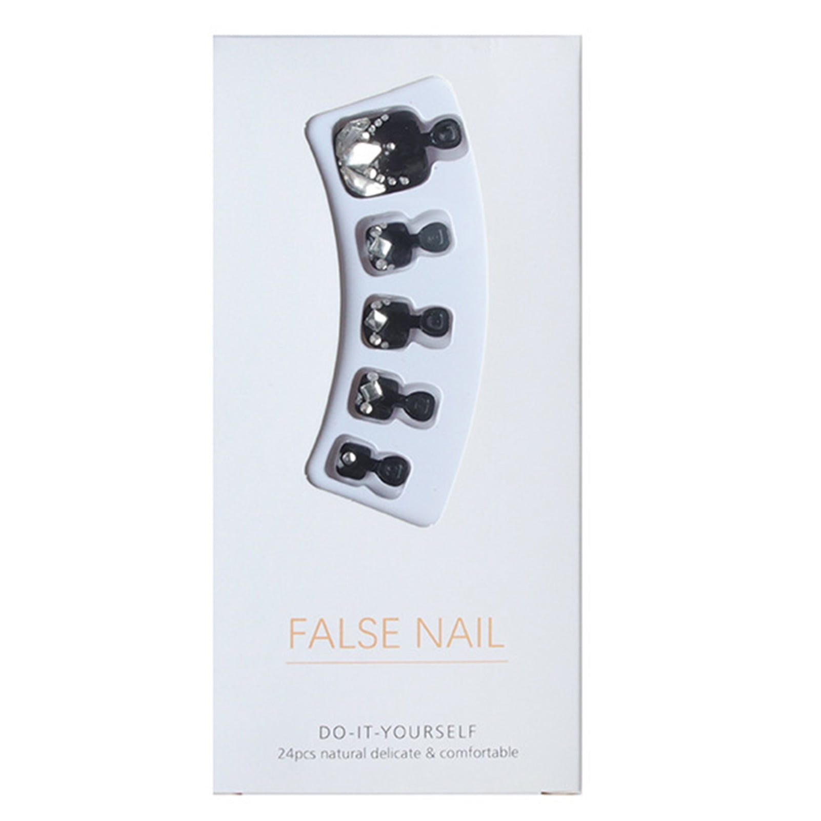 Short Glue-On Fake Toenails Full Faux Diamonds Black Gel Toe Nails Tips for Women and Girls