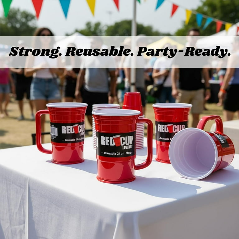 Red Cup Living Reusable Plastic Coffee Mug, 24 oz mug - Set of 2