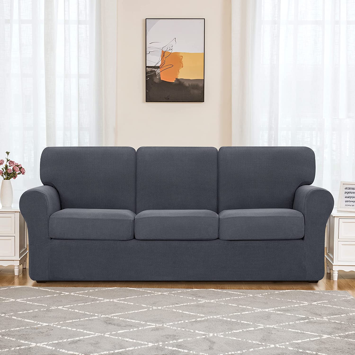 Subrtex Sofa Slipcover Sets 7 Pieces Stretch Couch Cover Backrest Cushion Covers (Sofa, Gray)