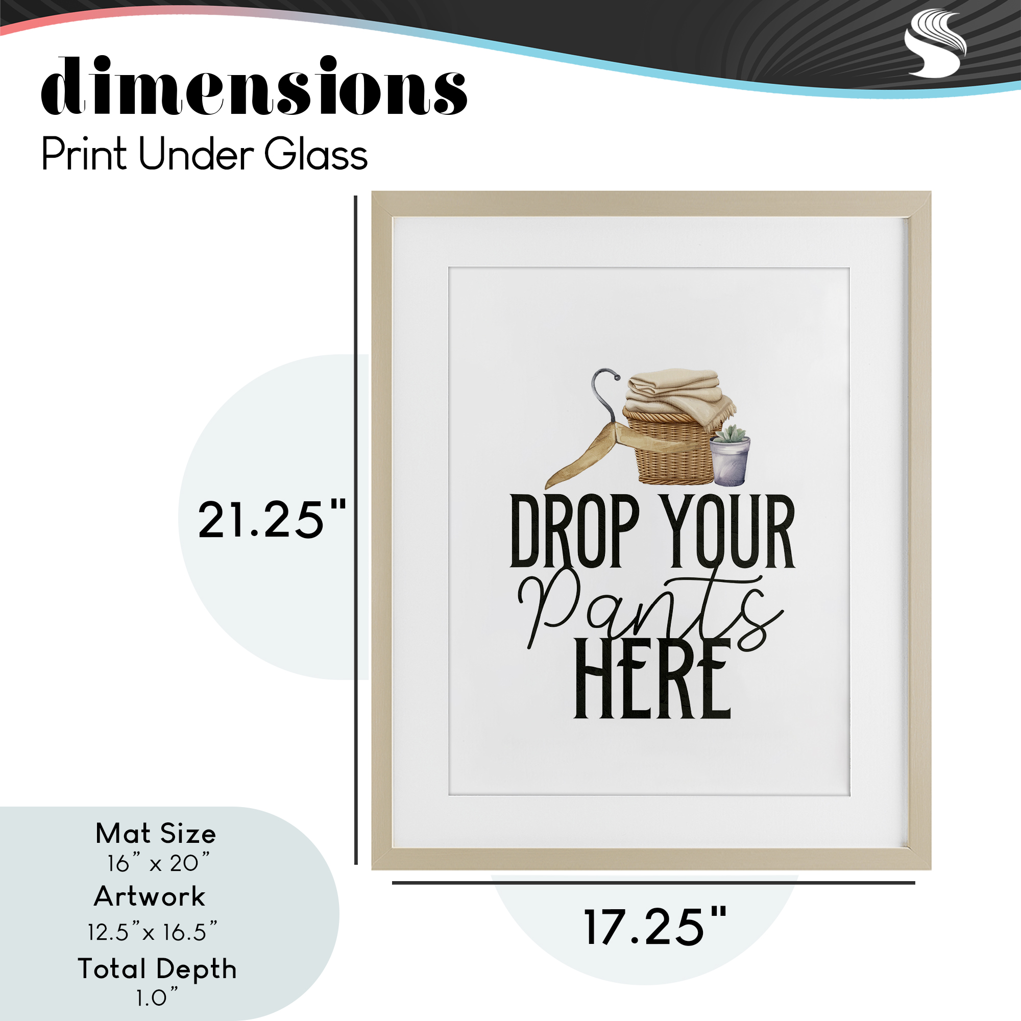Drop Your Pants Here Minimal Birch Framed Print Under Glass, design by Kim Allen