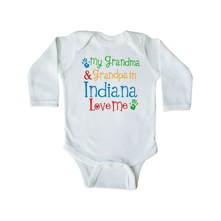 

Inktastic Indiana Grandma Grandpa Loves Me Gift Baby Boy or Baby Girl Long Sleeve Bodysuit