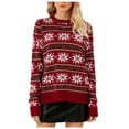 thumbnail image 2 of Qertyioot Chandail d'Hiver pour Femmes Mode Imprimé Noël, Manches Longues Col Rond Chaud Ample Tendance Tricoté, 2 of 8