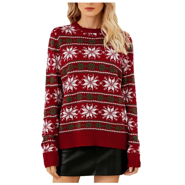 Suéteres Para Mujer Suéter de Cuello Alto Punto Estampado de Navidad Suéter Recreativo Tops de Manga Larga Odeerbi ODB181555