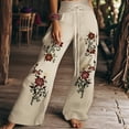 thumbnail image 2 of Wide Leg Pants for Women Boho Floral Palazzo Pants High Waist Bohemian Flowy Lounge Trousers White M, 2 of 3
