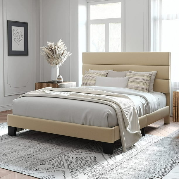 Allewie Queen Size Platform Bed Frame with Fabric Upholstered Headboard