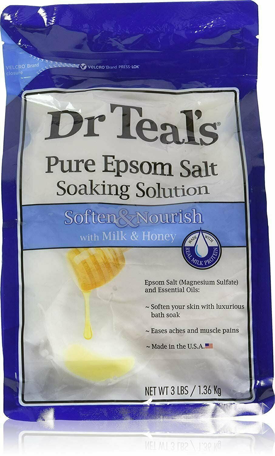 Dr Teal's Epsom Salt Soaking Solution, Soften & Nourish with Milk & Honey 48 oz