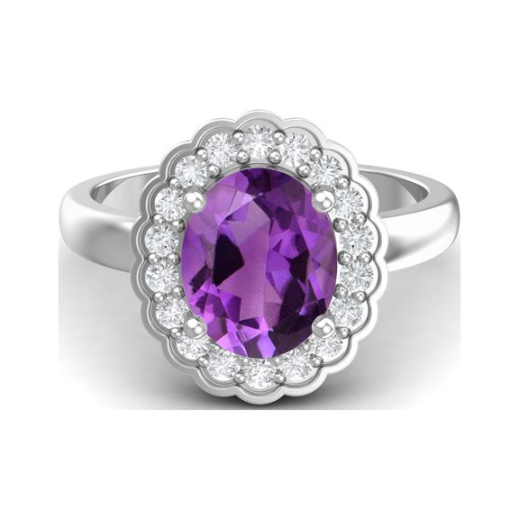 Mooneye 925 Sterling Silver 6mm Round Purple Amethyst Solitaire Valentines Day Gifts Ring for Women