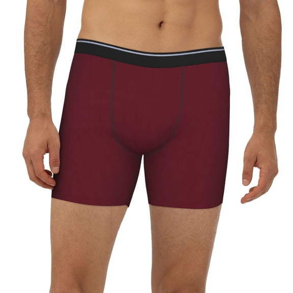 Mens Extended Length Boxer Briefs - Maroon Underwear Boxer Briefs with Elastic Band