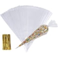 thumbnail image 1 of Bolsa para Dulces, 100 Bolsillos Cónicos de Plástico Transparente 16 * 30 cmAVCE 100 Bridas, Envoltorio de Celofán, Adecuado para Dulces, Galletas, Regalos, Bolsas de Embalaje para Bodas y Fiestas., 1 of 5