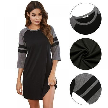 

Norbi Ladies New Solid Color Plus Size Pajamas Nightgown Black 2XL