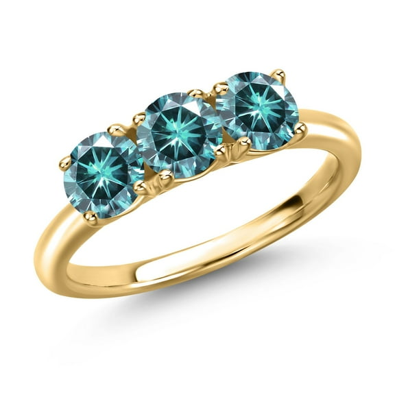 Gem Stone King 18K Yellow Gold Plated Silver Blue Moissanite Engagement Ring for Women | 1.50 Cttw | Round 5MM | Gemstone Birthstone | Size 9